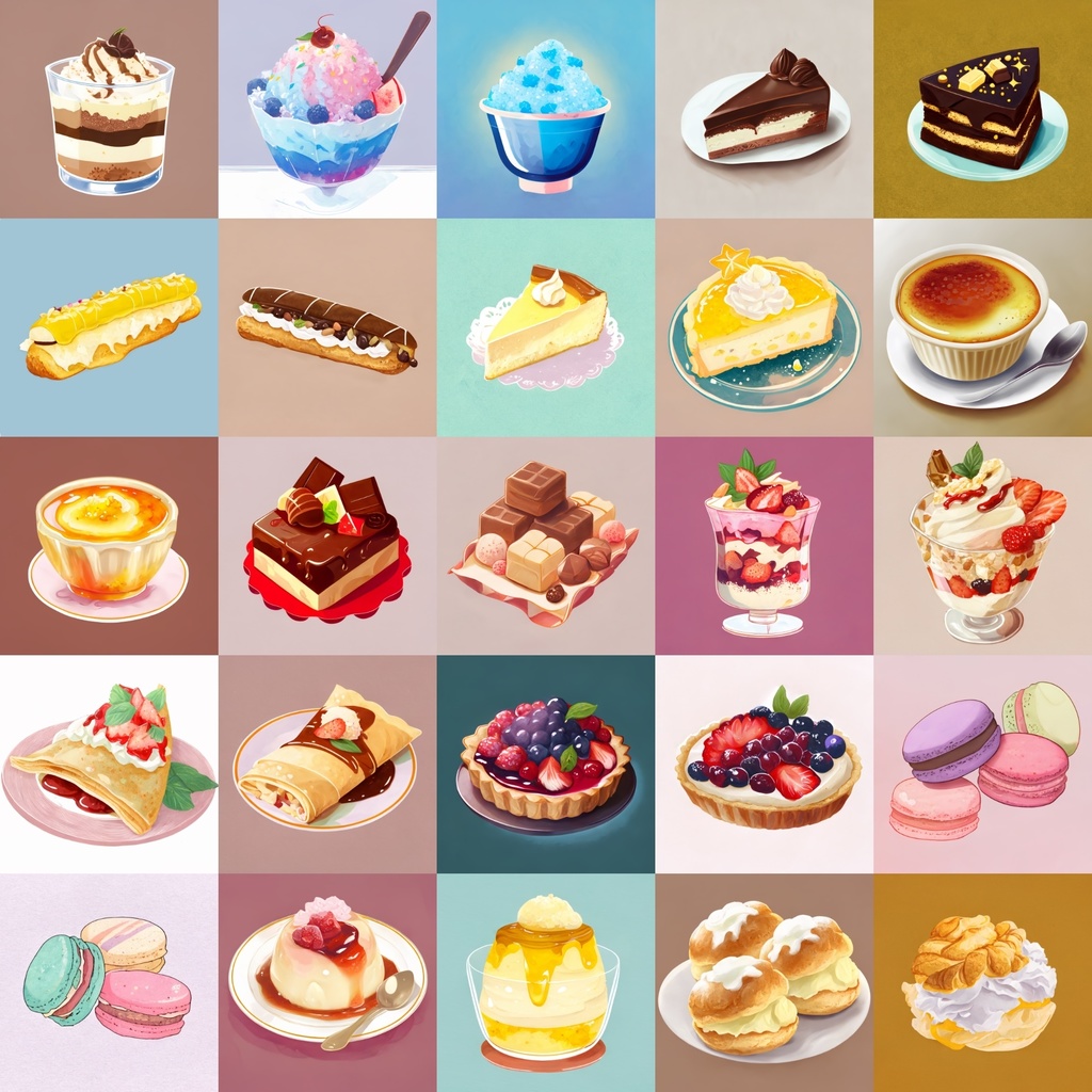 【色々なデザートのイラスト】著作権フリーの高解像度画像(100枚)