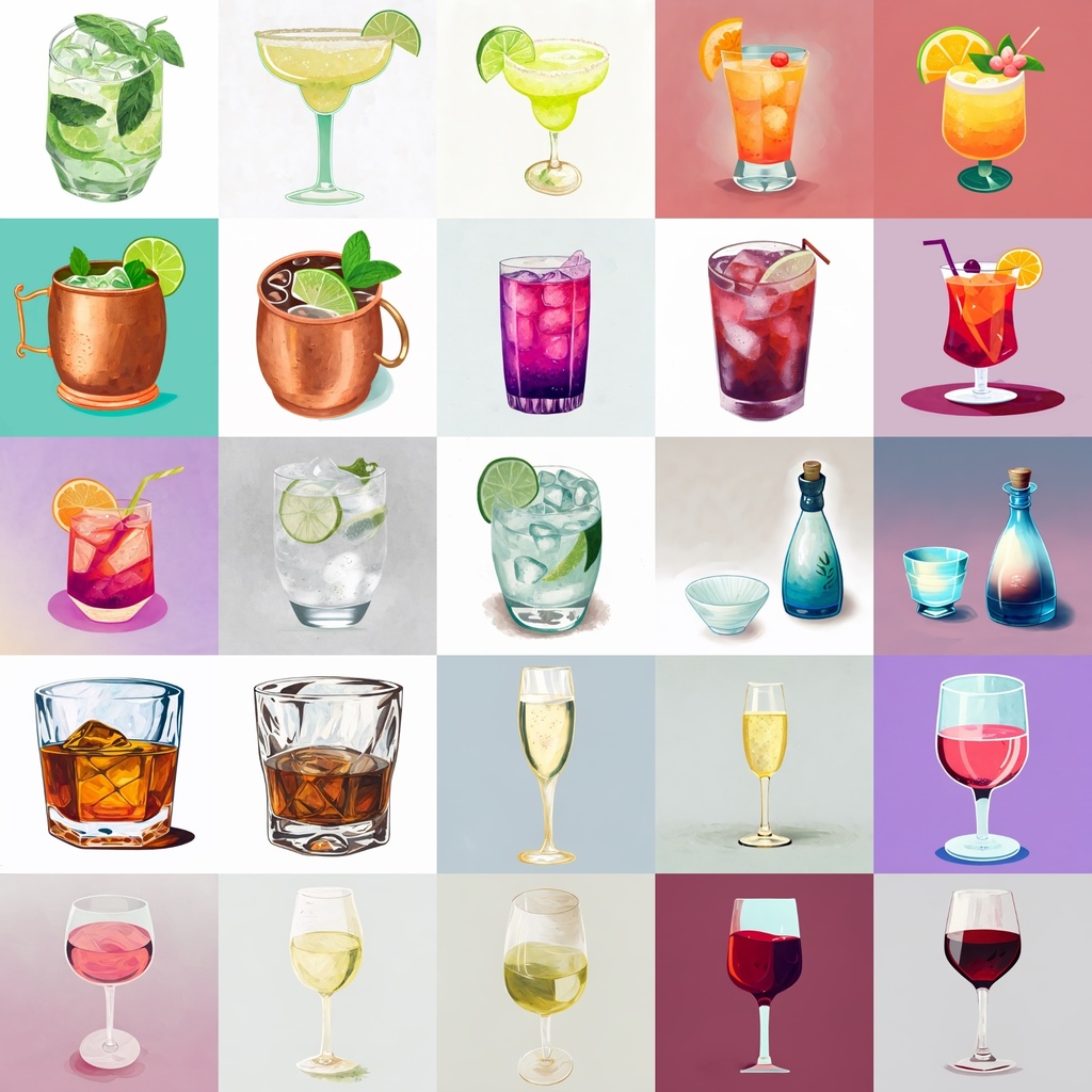 【色々な飲み物のイラスト】著作権フリーの高解像度画像(100枚)