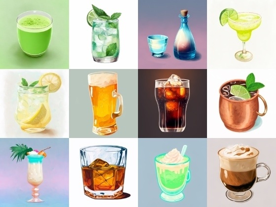【色々な飲み物のイラスト】著作権フリーの高解像度画像(100枚)   