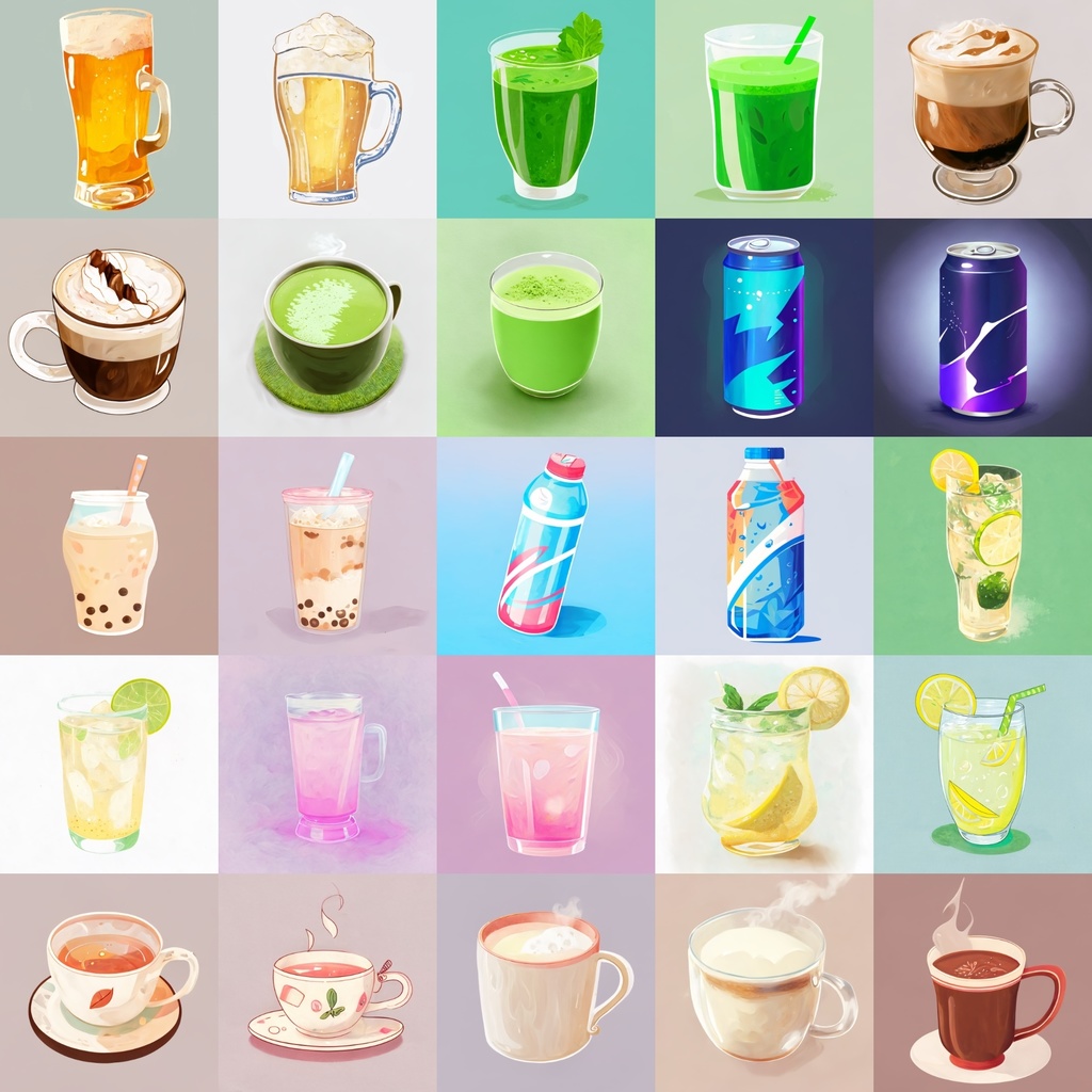 【色々な飲み物のイラスト】著作権フリーの高解像度画像(100枚)