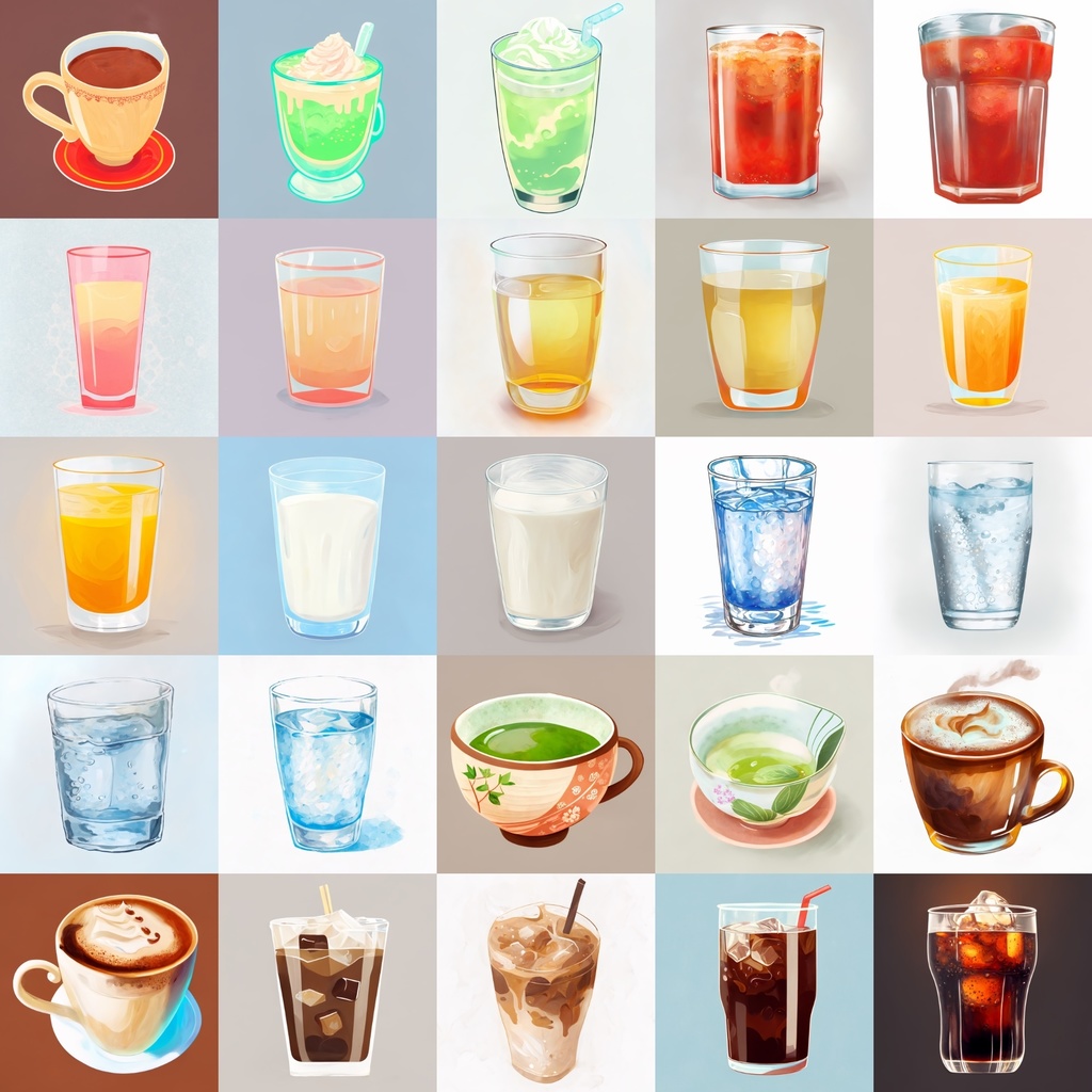 【色々な飲み物のイラスト】著作権フリーの高解像度画像(100枚)