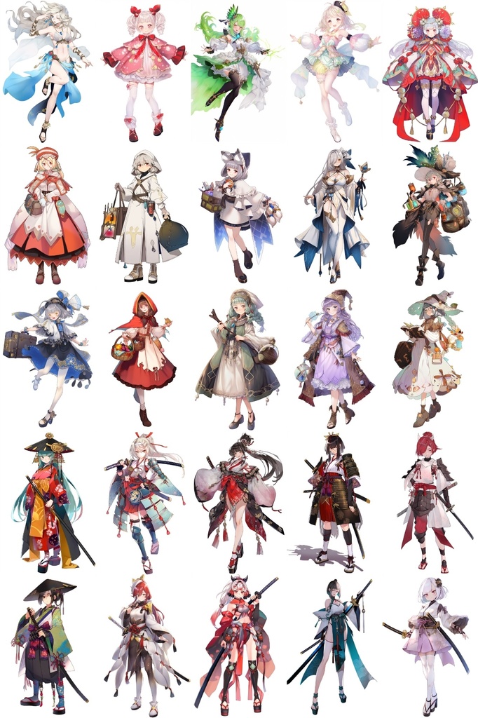 【女キャラ全身立ち絵ジョブ別1】著作権フリーの高解像度素材(100枚)