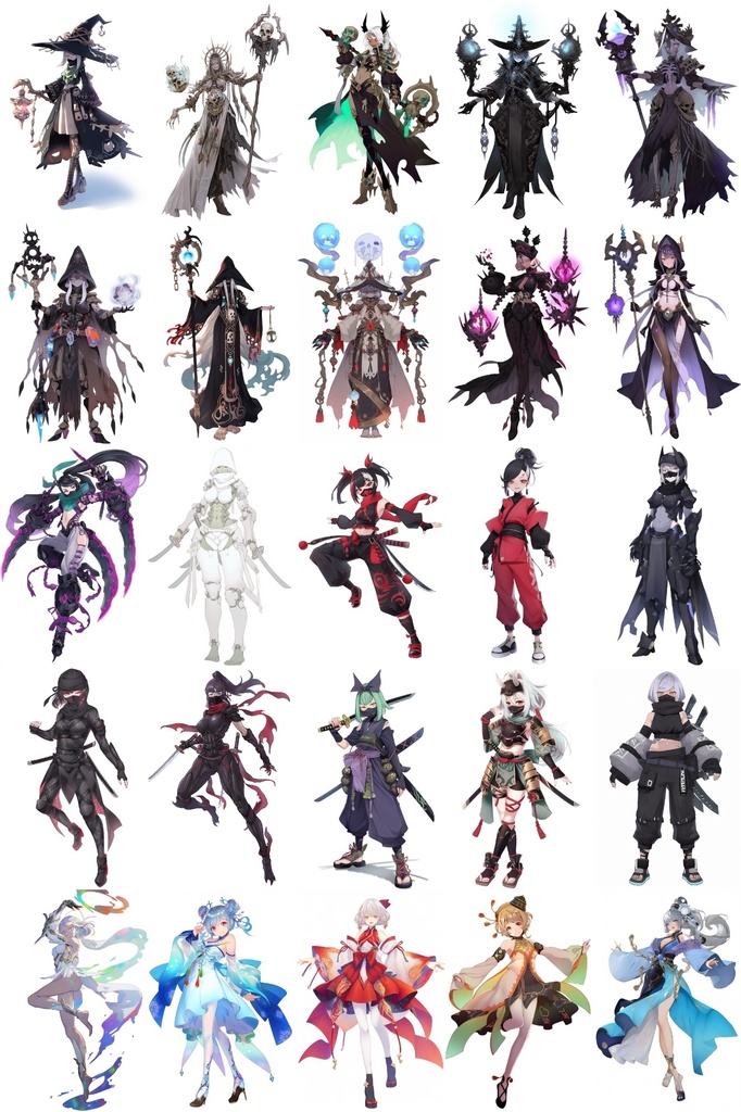 【女キャラ全身立ち絵ジョブ別1】著作権フリーの高解像度素材(100枚)