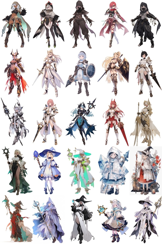 【女キャラ全身立ち絵ジョブ別1】著作権フリーの高解像度素材(100枚)