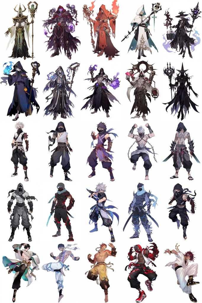 【男キャラ全身立ち絵ジョブ別1】著作権フリーの高解像度素材(100枚)