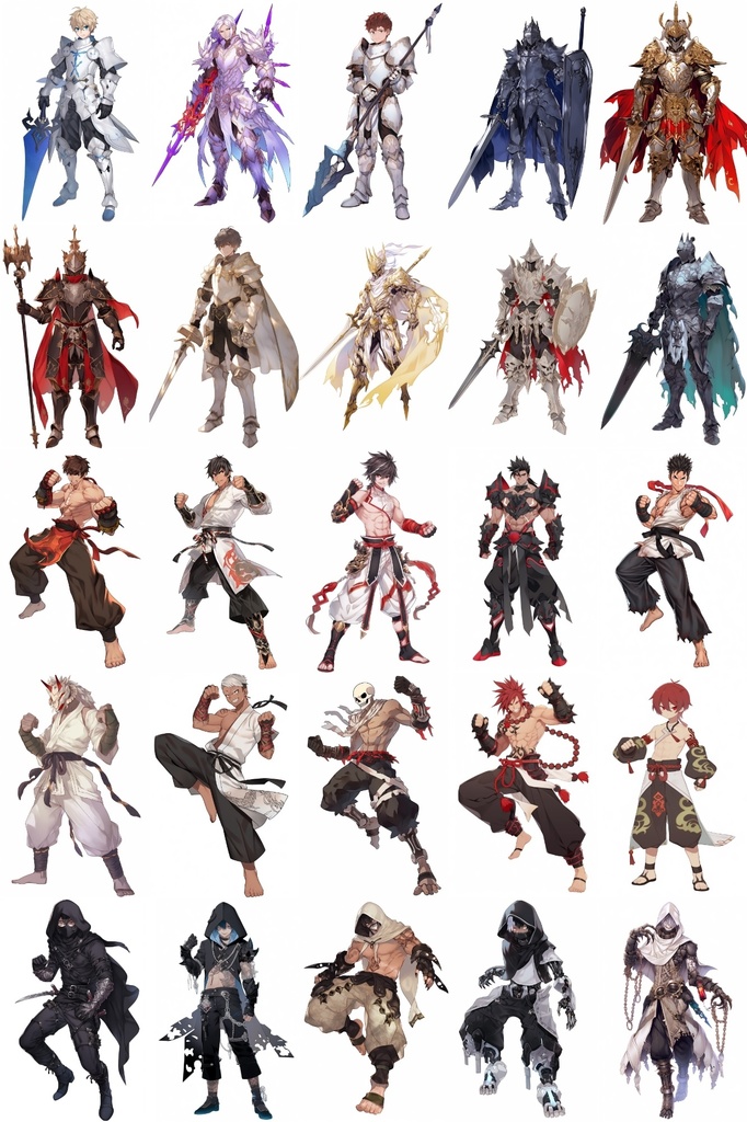 【男キャラ全身立ち絵ジョブ別1】著作権フリーの高解像度素材(100枚)