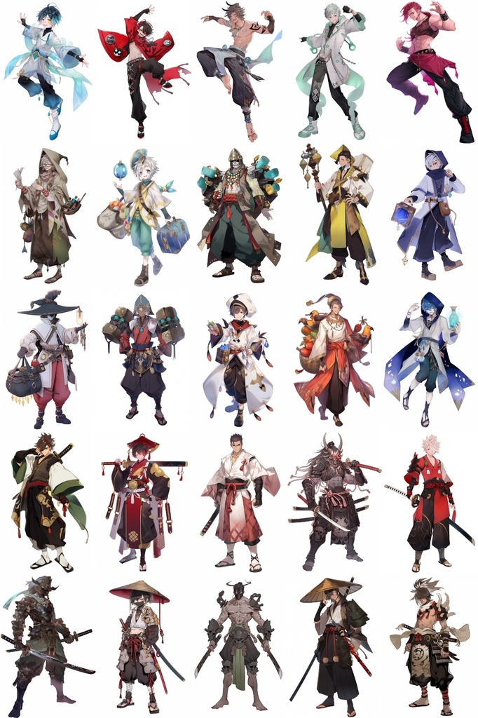 【男キャラ全身立ち絵ジョブ別1】著作権フリーの高解像度素材(100枚)