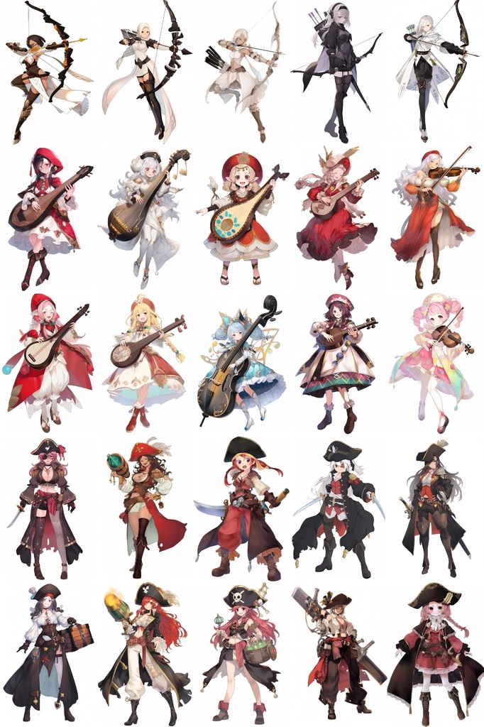 【女キャラ全身立ち絵ジョブ別2】著作権フリーの高解像度素材(100枚)