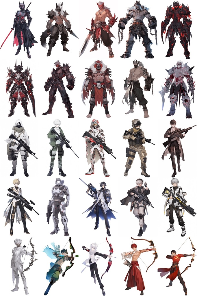 【男キャラ全身立ち絵ジョブ別2】著作権フリーの高解像度素材(100枚)