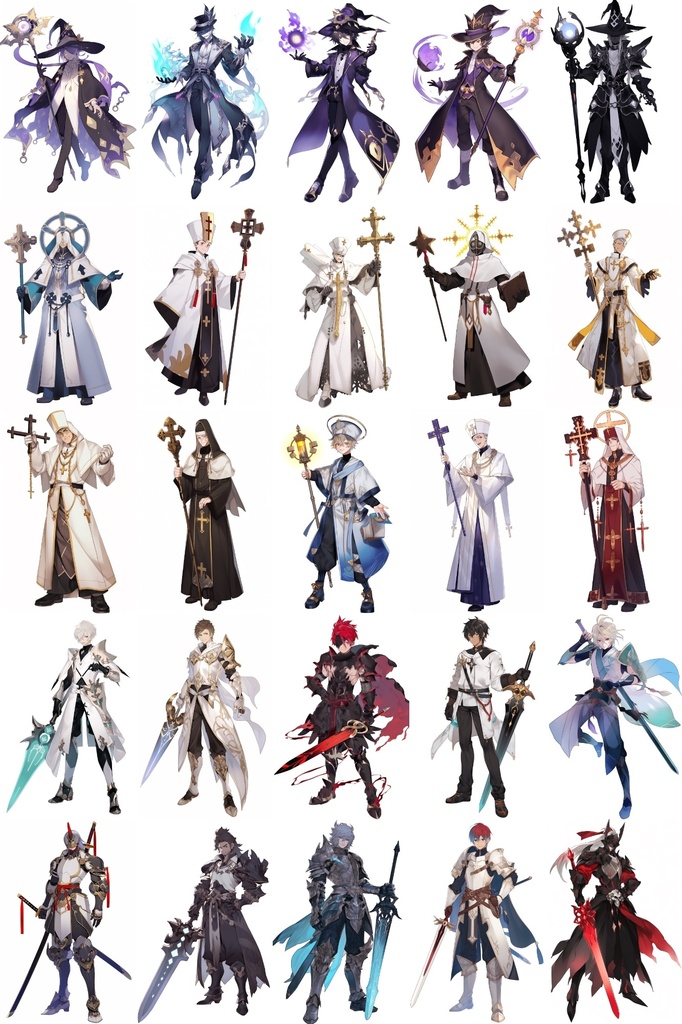 【男キャラ全身立ち絵ジョブ別2】著作権フリーの高解像度素材(100枚)