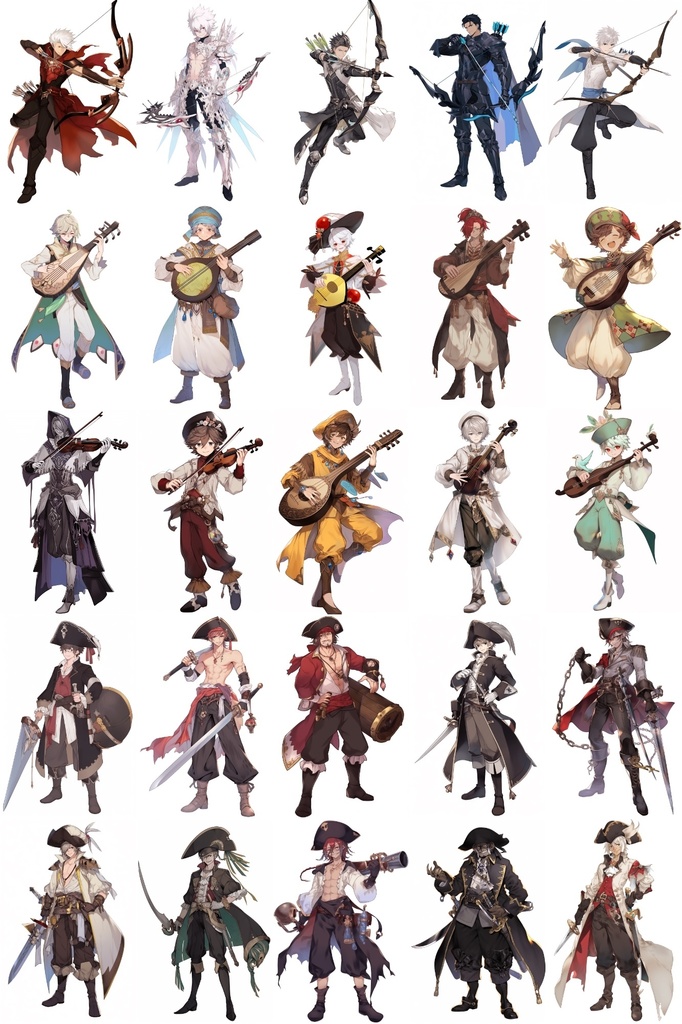 【男キャラ全身立ち絵ジョブ別2】著作権フリーの高解像度素材(100枚)