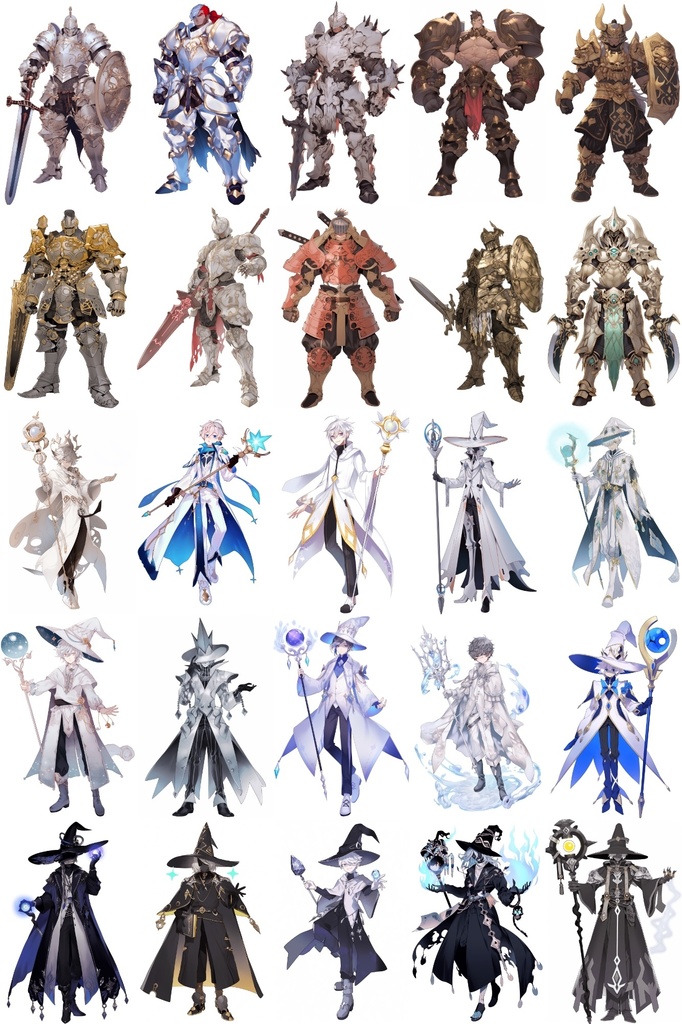 【男キャラ全身立ち絵ジョブ別2】著作権フリーの高解像度素材(100枚)