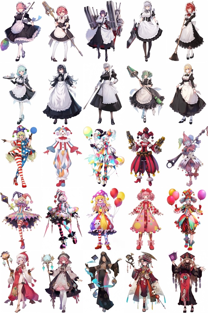 【女キャラ全身立ち絵ジョブ別3】著作権フリーの高解像度素材(100枚)