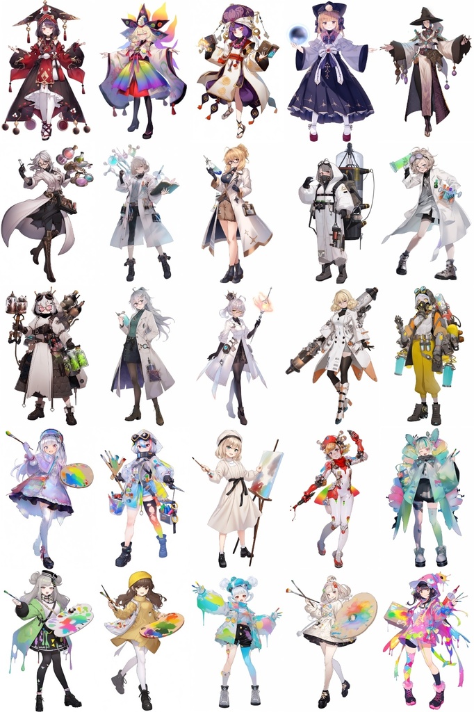 【女キャラ全身立ち絵ジョブ別3】著作権フリーの高解像度素材(100枚)