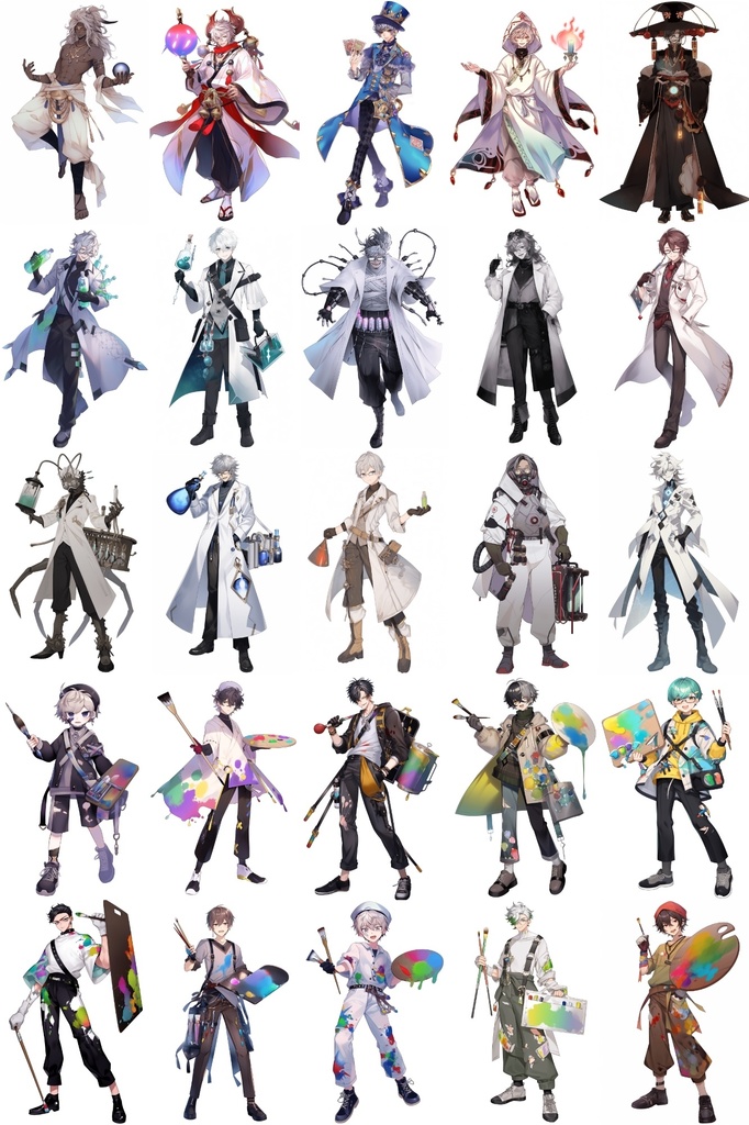 【男キャラ全身立ち絵ジョブ別3】著作権フリーの高解像度素材(100枚)