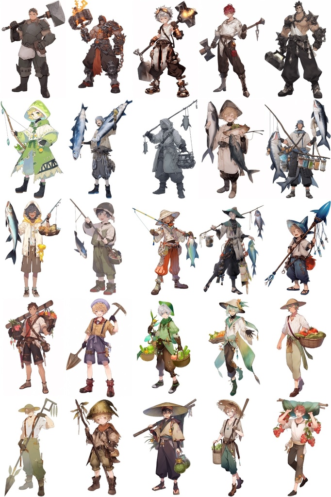 【男キャラ全身立ち絵ジョブ別3】著作権フリーの高解像度素材(100枚)