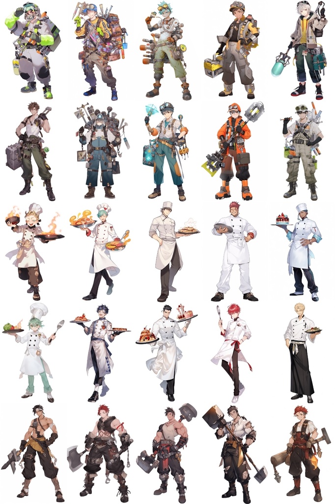 【男キャラ全身立ち絵ジョブ別3】著作権フリーの高解像度素材(100枚)