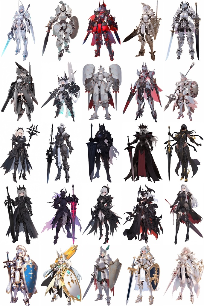 【女キャラ全身立ち絵ジョブ別4】著作権フリーの高解像度素材(100枚)