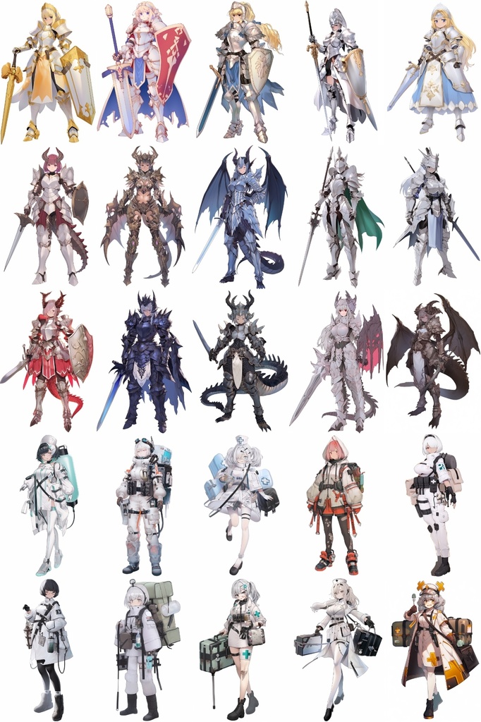 【女キャラ全身立ち絵ジョブ別4】著作権フリーの高解像度素材(100枚)