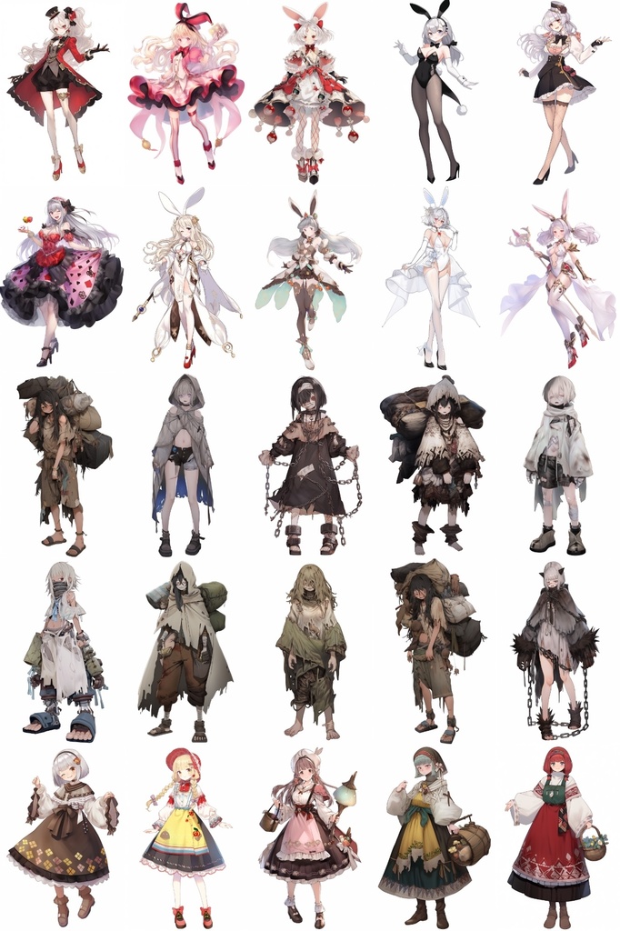 【女キャラ全身立ち絵ジョブ別4】著作権フリーの高解像度素材(100枚)