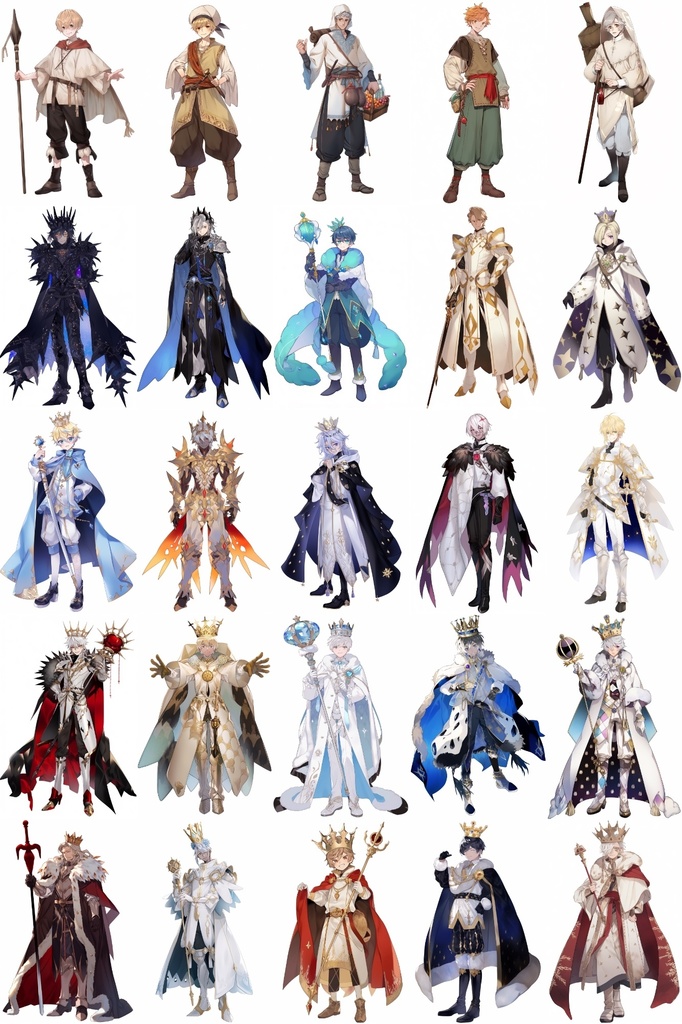 【男キャラ全身立ち絵ジョブ別4】著作権フリーの高解像度素材(100枚)