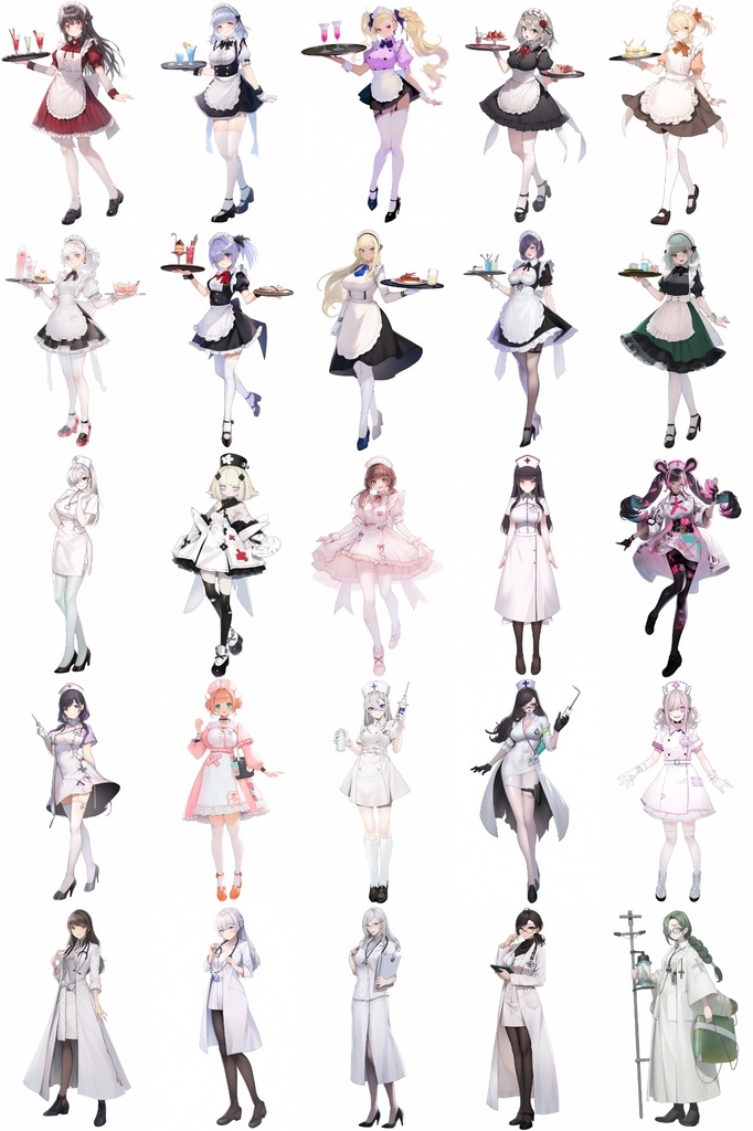 【女キャラ全身立ち絵ジョブ別5】著作権フリーの高解像度素材(100枚)