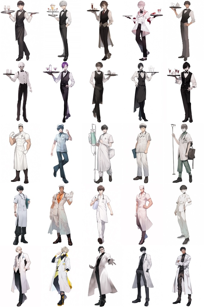 【男キャラ全身立ち絵ジョブ別5】著作権フリーの高解像度素材(100枚)