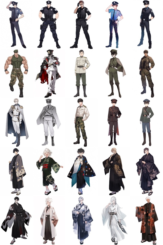 【男キャラ全身立ち絵ジョブ別5】著作権フリーの高解像度素材(100枚)