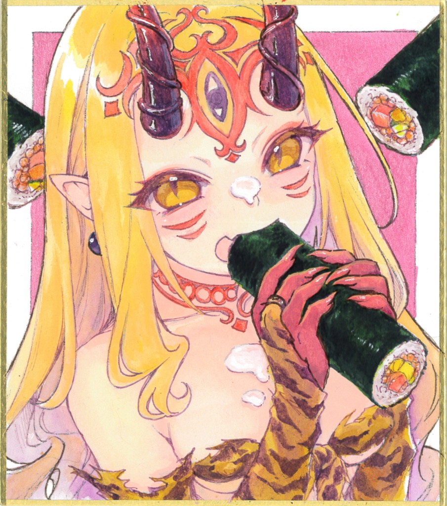 【アナログ原画】茨木童子(fgo)【ミニ色紙/水彩】