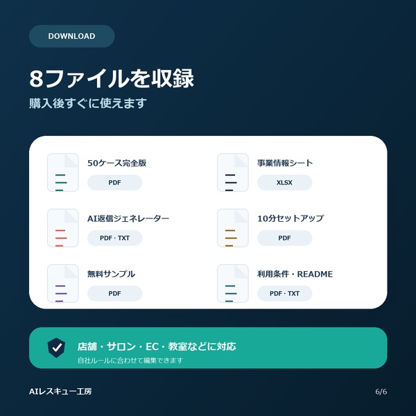 接客レスキューAI|クレーム・問い合わせ返信50例+事業者専用AI返信ジェネレーター