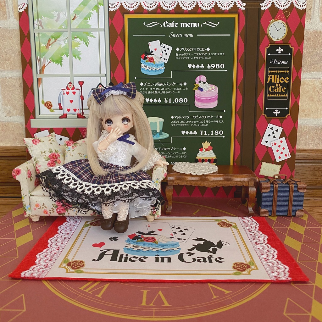 【Alice in Cafe（赤茶）】背景ボード（1/12サイズ向け）