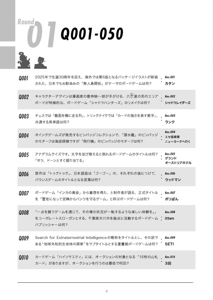 ボードゲームクイズクエス・タウン「追加問題集(PDFダウンロード販売)」