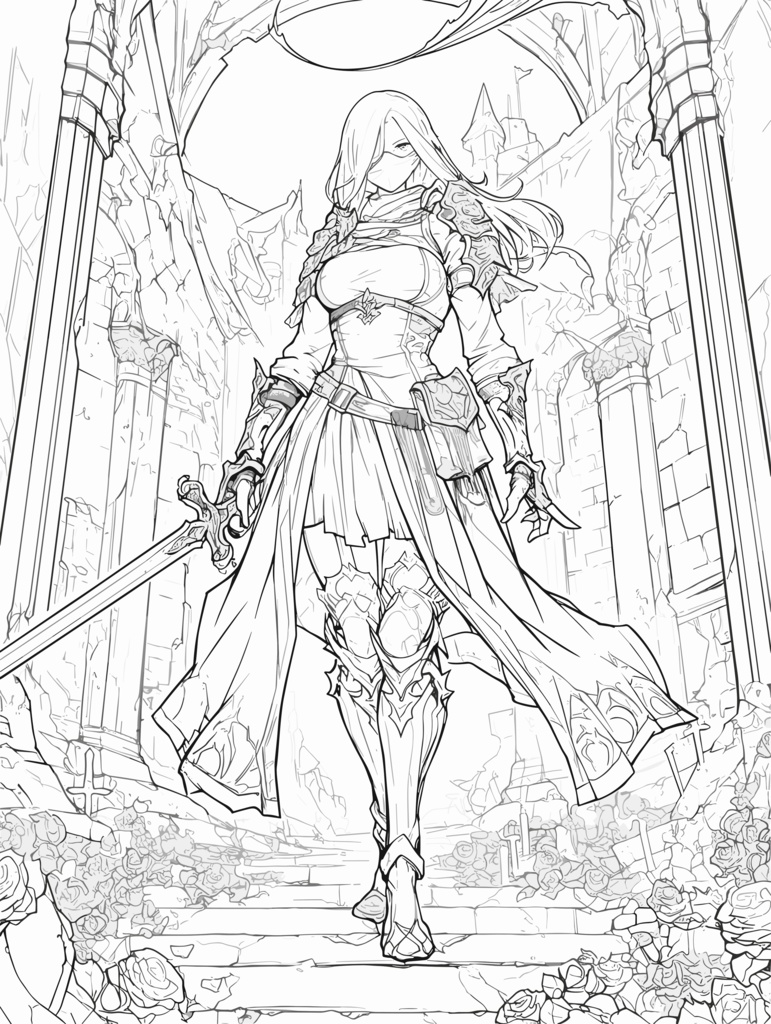 White Gothic Ninja Coloring Page | Color It Your Way