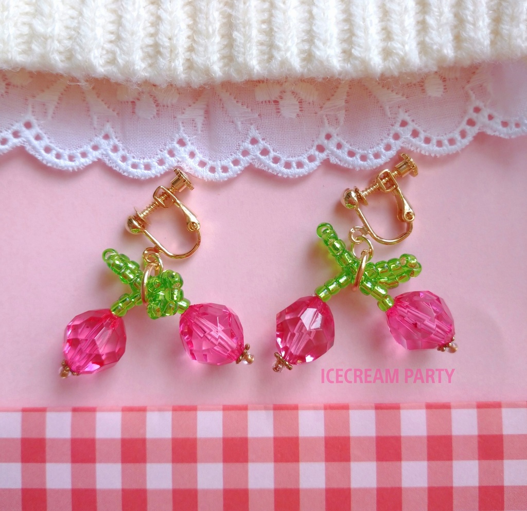 さくらんぼイヤリング/ピンク