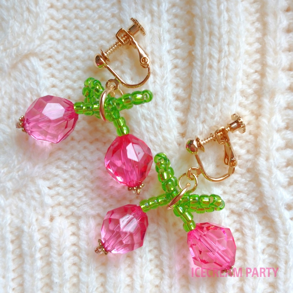 さくらんぼイヤリング/ピンク