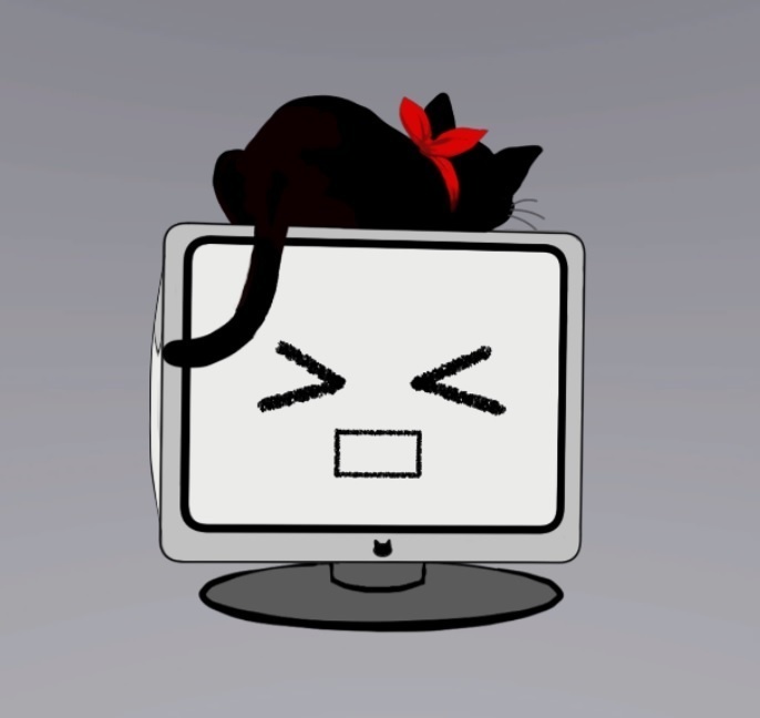 モニターと黒猫