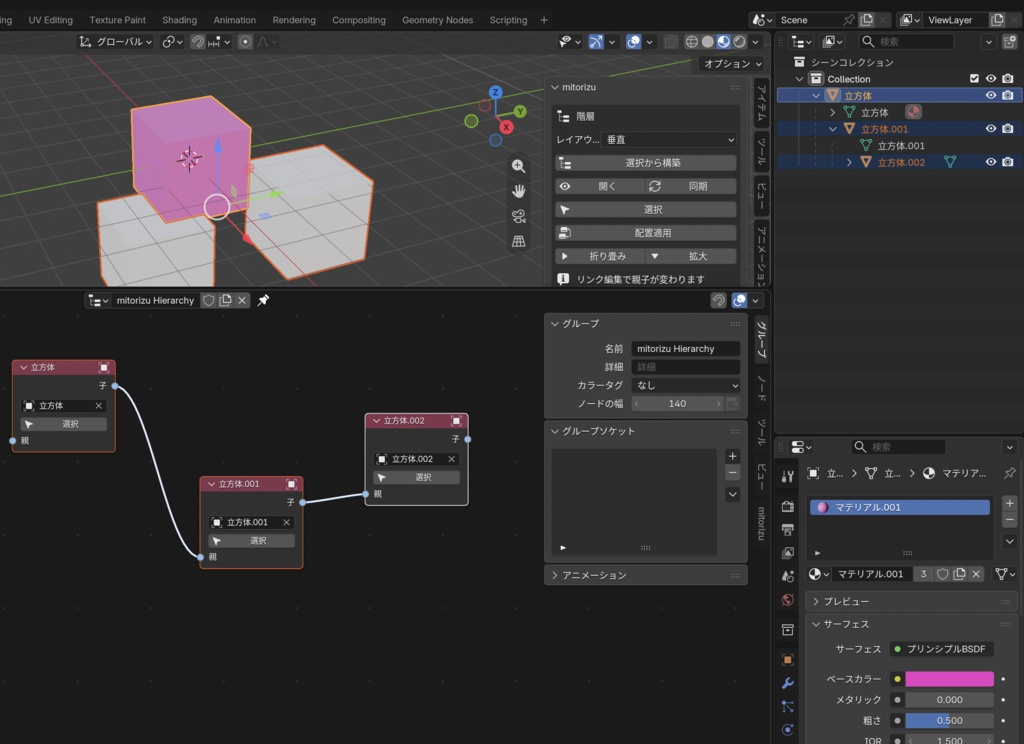 mitorizu — 3ds Max風マテリアル&オブジェクト階層ビュワー(Blender 5.2+)