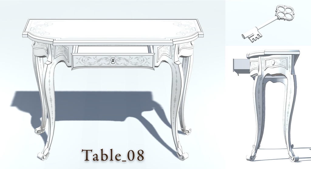 【Unity,fbx,pmx】3Dモデル『Console Table 18th century』