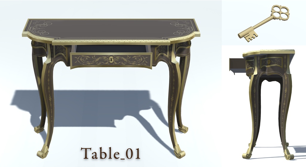 【Unity,fbx,pmx】3Dモデル『Console Table 18th century』