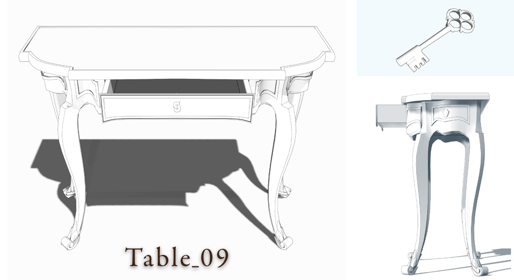 【クリスタ用3D】ロココ調の机