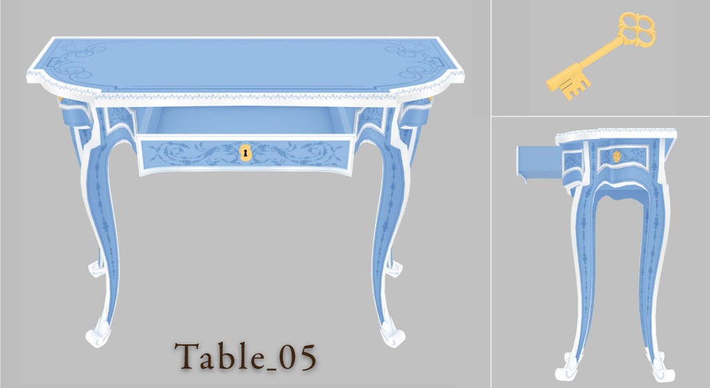 【クリスタ用3D】ロココ調の机