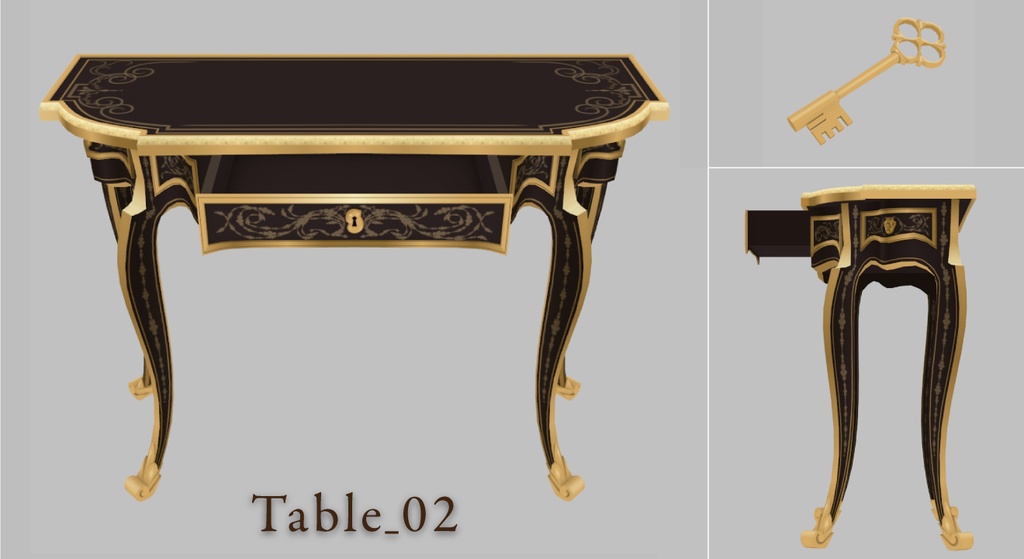 【クリスタ用3D】ロココ調の机