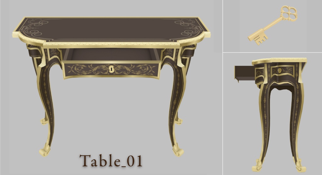 【クリスタ用3D】ロココ調の机