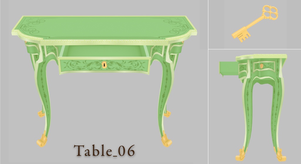 【クリスタ用3D】ロココ調の机