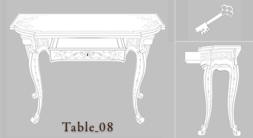 【クリスタ用3D】ロココ調の机