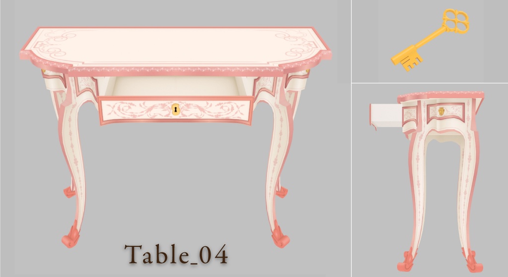 【クリスタ用3D】ロココ調の机