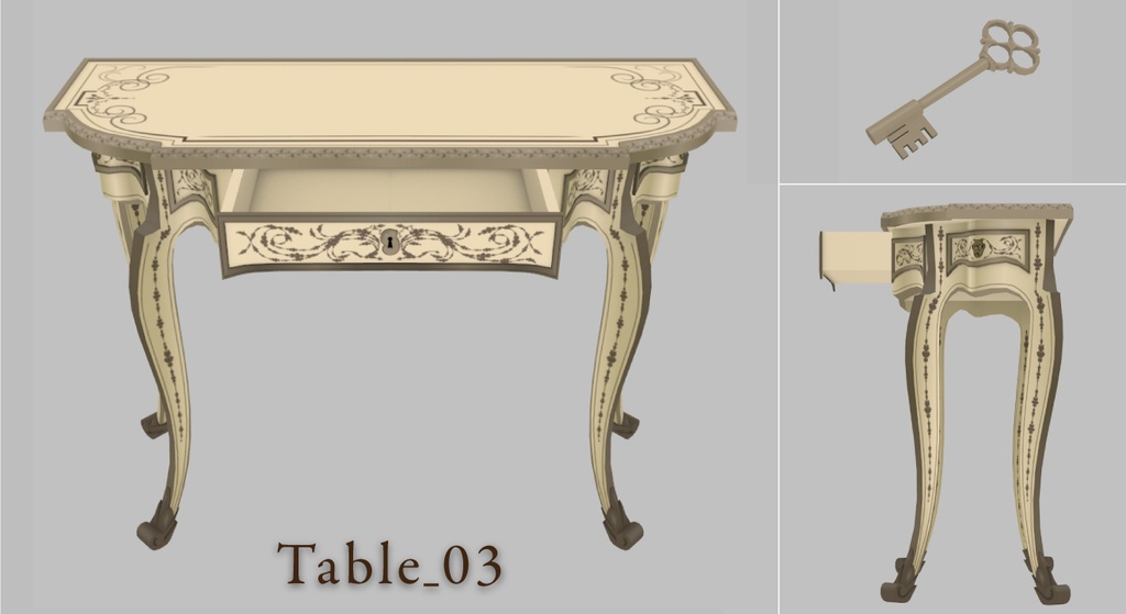 【クリスタ用3D】ロココ調の机