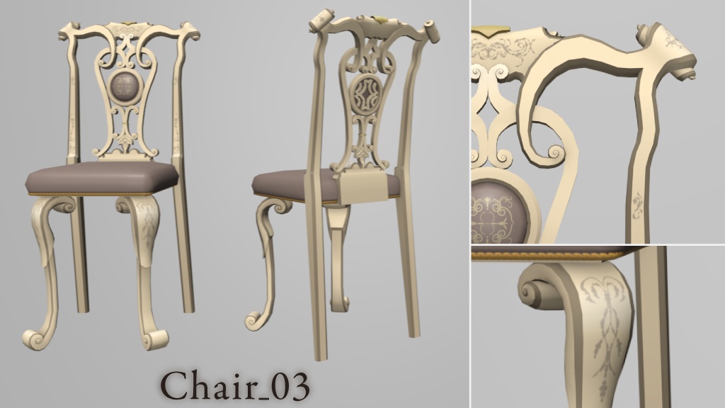 【クリスタ用3D】ロココ調の椅子