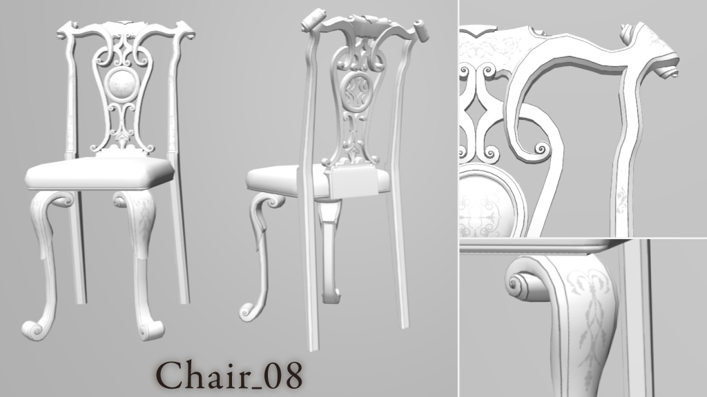 【クリスタ用3D】ロココ調の椅子