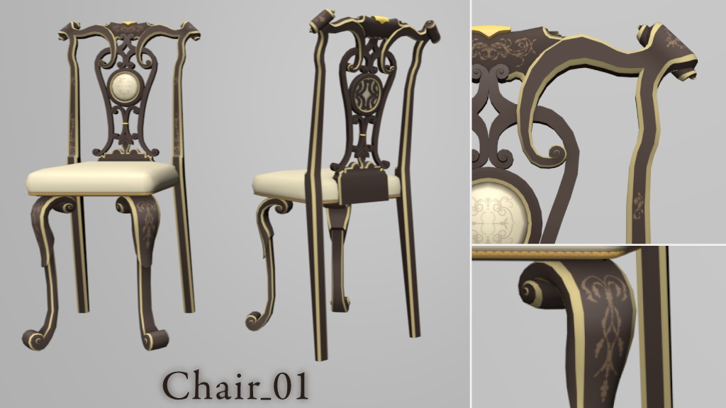 【クリスタ用3D】ロココ調の椅子